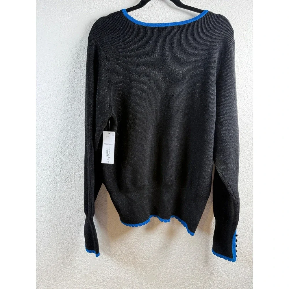 Liz Claiborne Black Blue Sparkle Knit Crew Neck Long Sleeve Sweater XXL NWT $49 - Picture 3 of 11